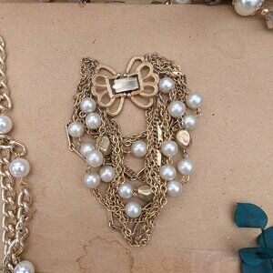Vintage 1960's Multi-strand Chain bracelet with Pearl Beads & Butterfly Clasp